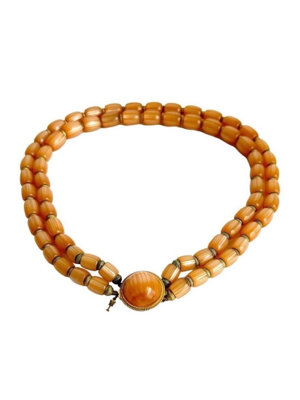 Trifari Moonglow Necklace Multi-Strand Beaded Vintage Crown Peach Orange Lucite